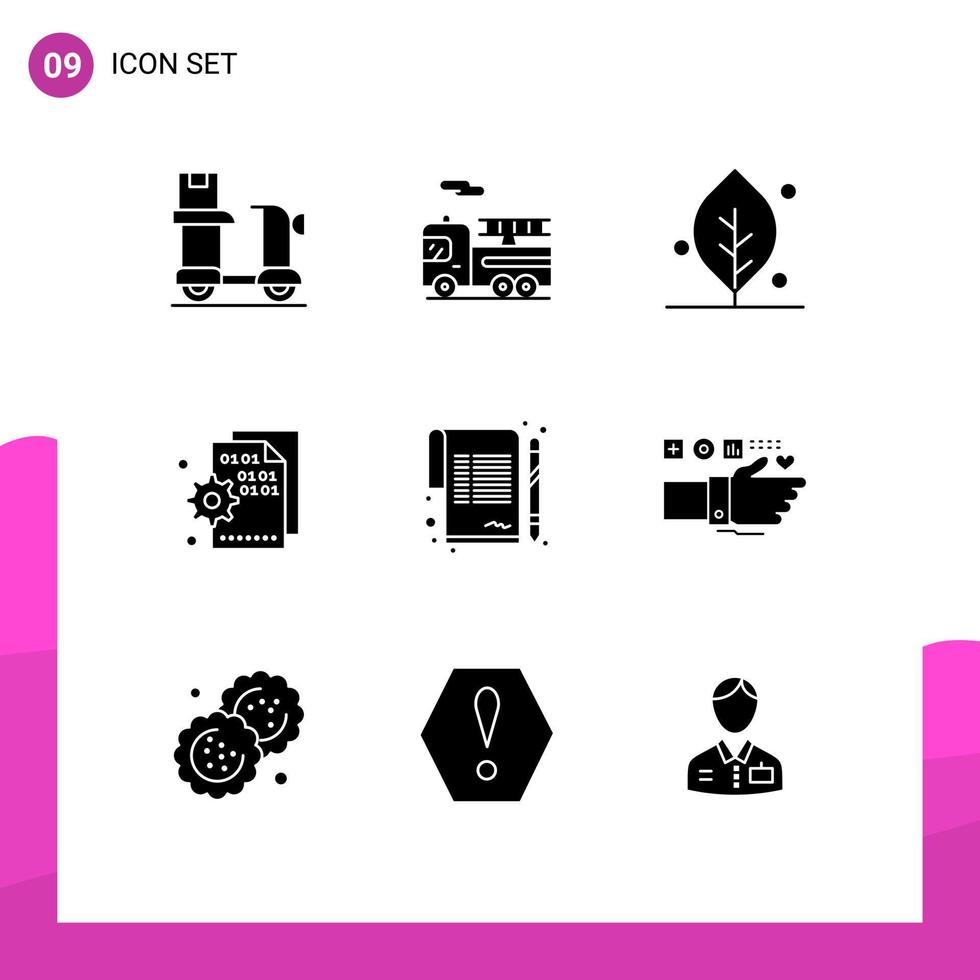 Set of 9 Commercial Solid Glyphs pack for contract page ecology code browser Editable Vector Design Elements