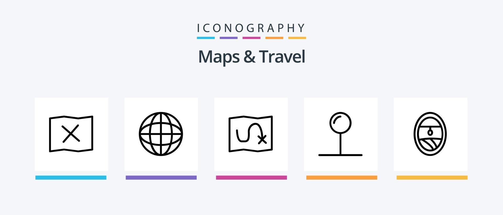 mapas y paquete de iconos de la línea de viaje 5 que incluye. localización. vacaciones. diseño de iconos creativos vector