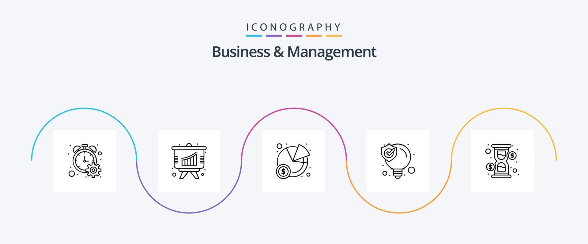 paquete de iconos de la línea 5 de negocios y gestión que incluye efectivo. hora. tarta. vidrio. solución de posicionamiento en buscadores vector