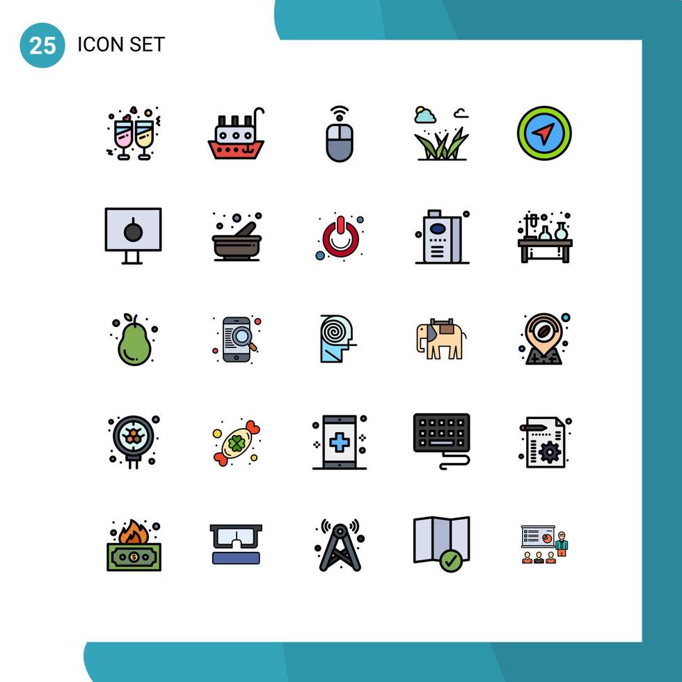 Universal Icon Symbols Group of 25 Modern Filled line Flat Colors of map spring apple green grass Editable Vector Design Elements