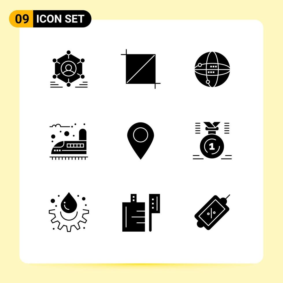 Modern Set of 9 Solid Glyphs and symbols such as marker location internet transport railway Editable Vector Design Elements