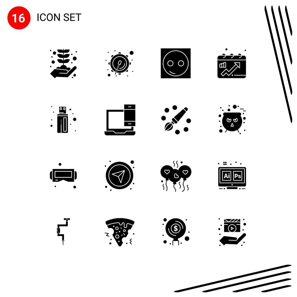 16 Universal Solid Glyphs Set for Web and Mobile Applications connector graph electric dots calendar Editable Vector Design Elements