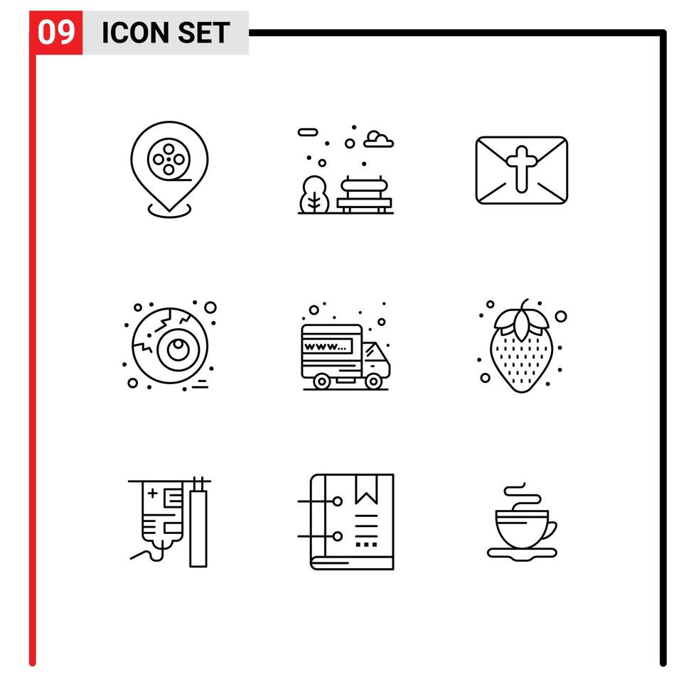 Pictogram Set of 9 Simple Outlines of diet food web holiday international horror Editable Vector Design Elements