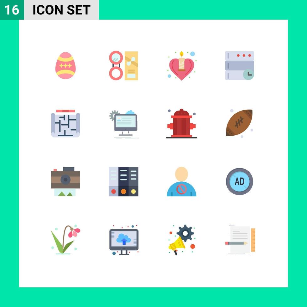 Flat Color Pack of 16 Universal Symbols of blueprint time powder server romance Editable Pack of Creative Vector Design Elements