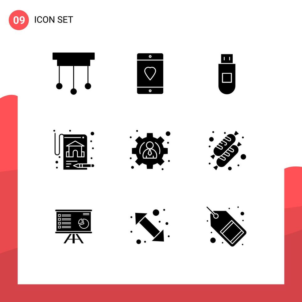9 Solid Glyph concept for Websites Mobile and Apps user management mobile real estate insurance Editable Vector Design Elements