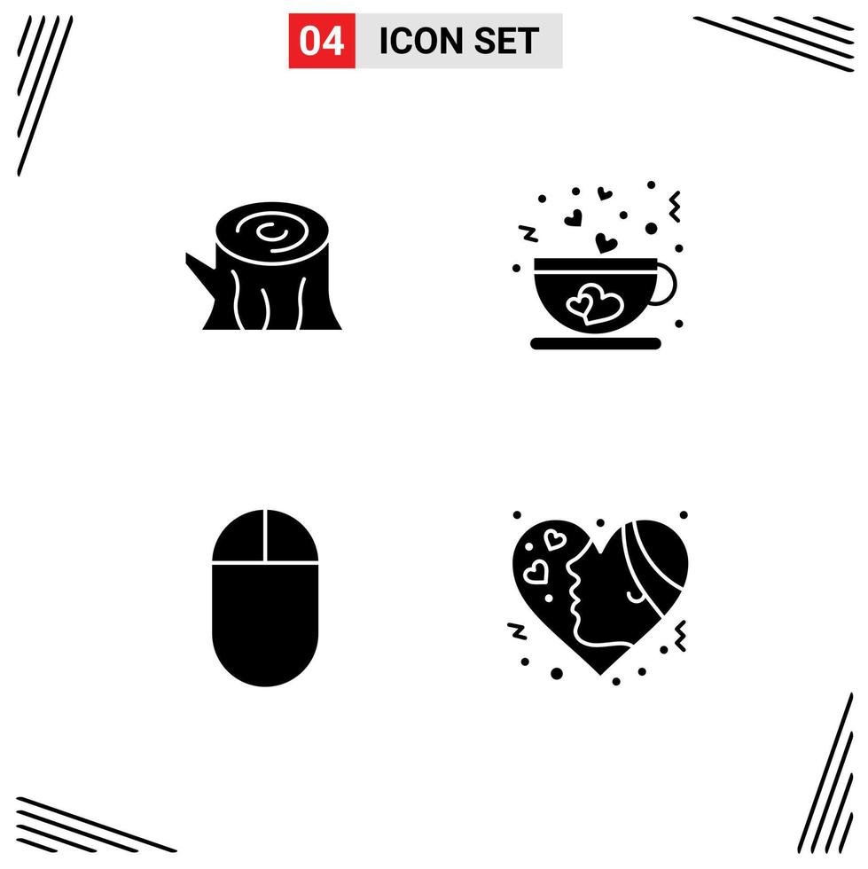 Solid Glyph Pack of 4 Universal Symbols of log mouse spring love emotion Editable Vector Design Elements