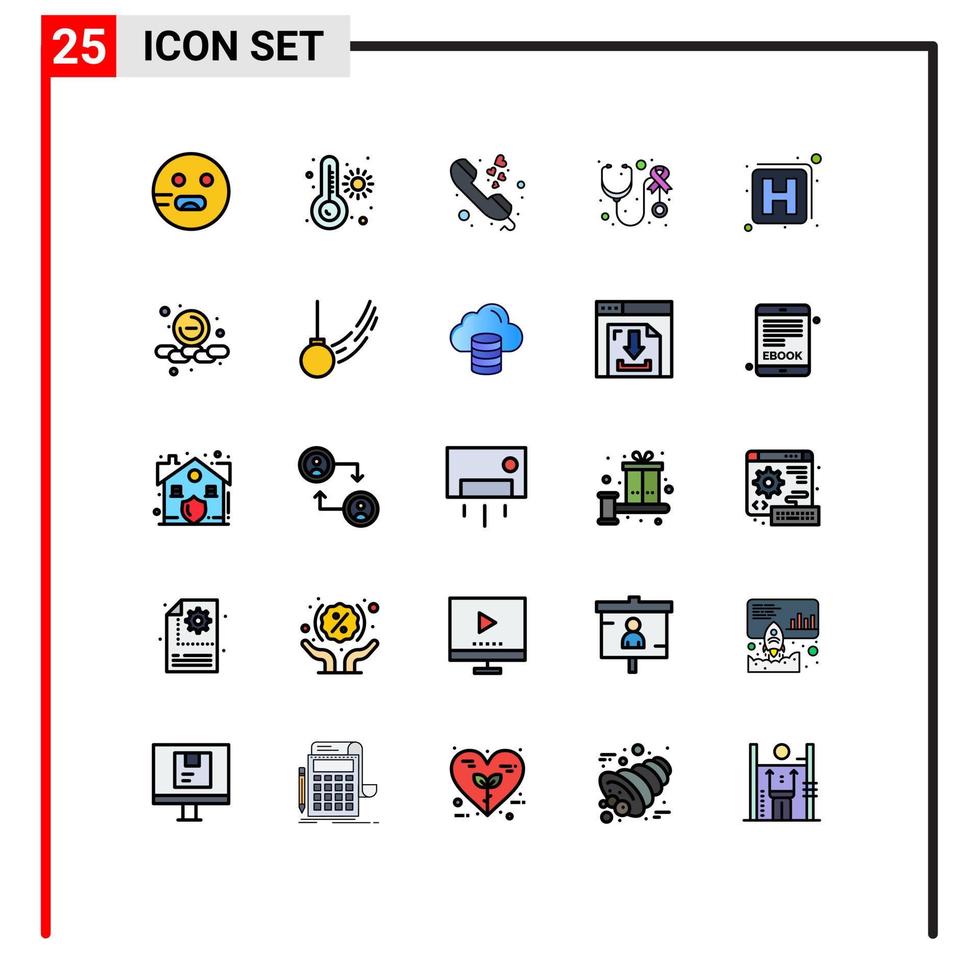 25 Thematic Vector Filled line Flat Colors and Editable Symbols of sign hospital communication care stethoscope Editable Vector Design Elements