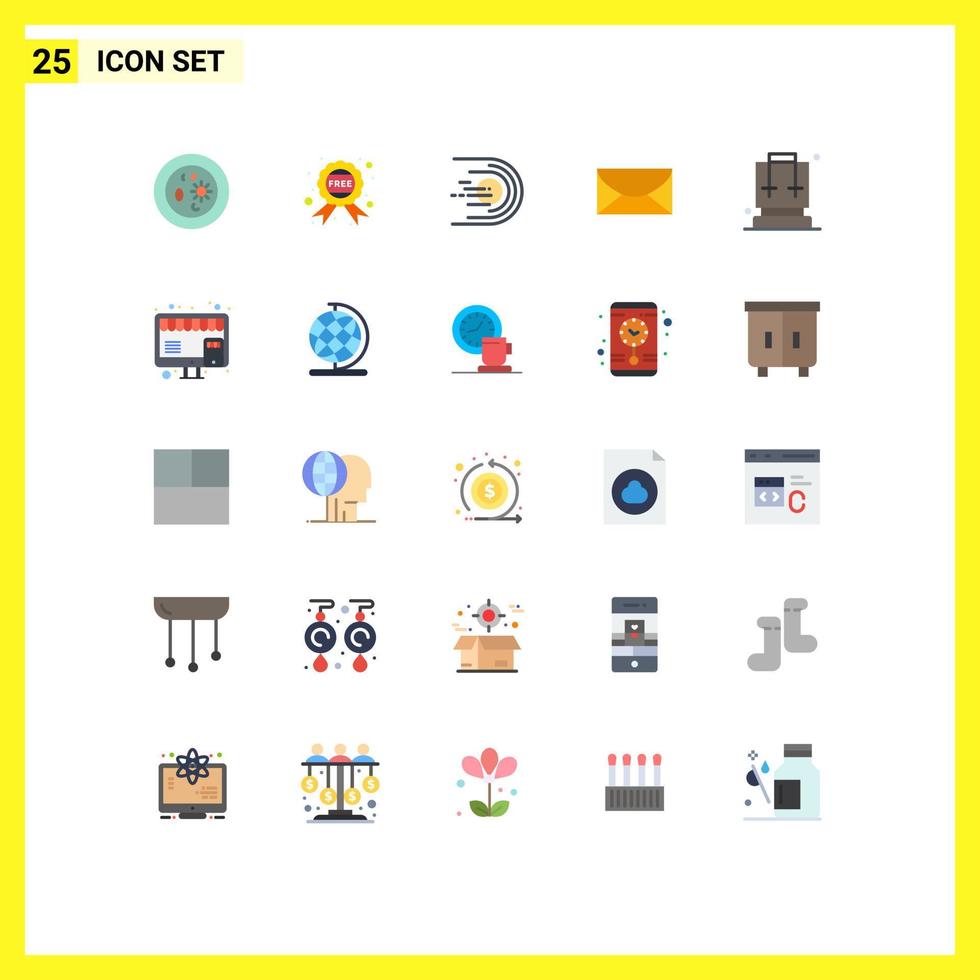 Editable Vector Line Pack of 25 Simple Flat Colors of backpack message asteroid email space Editable Vector Design Elements