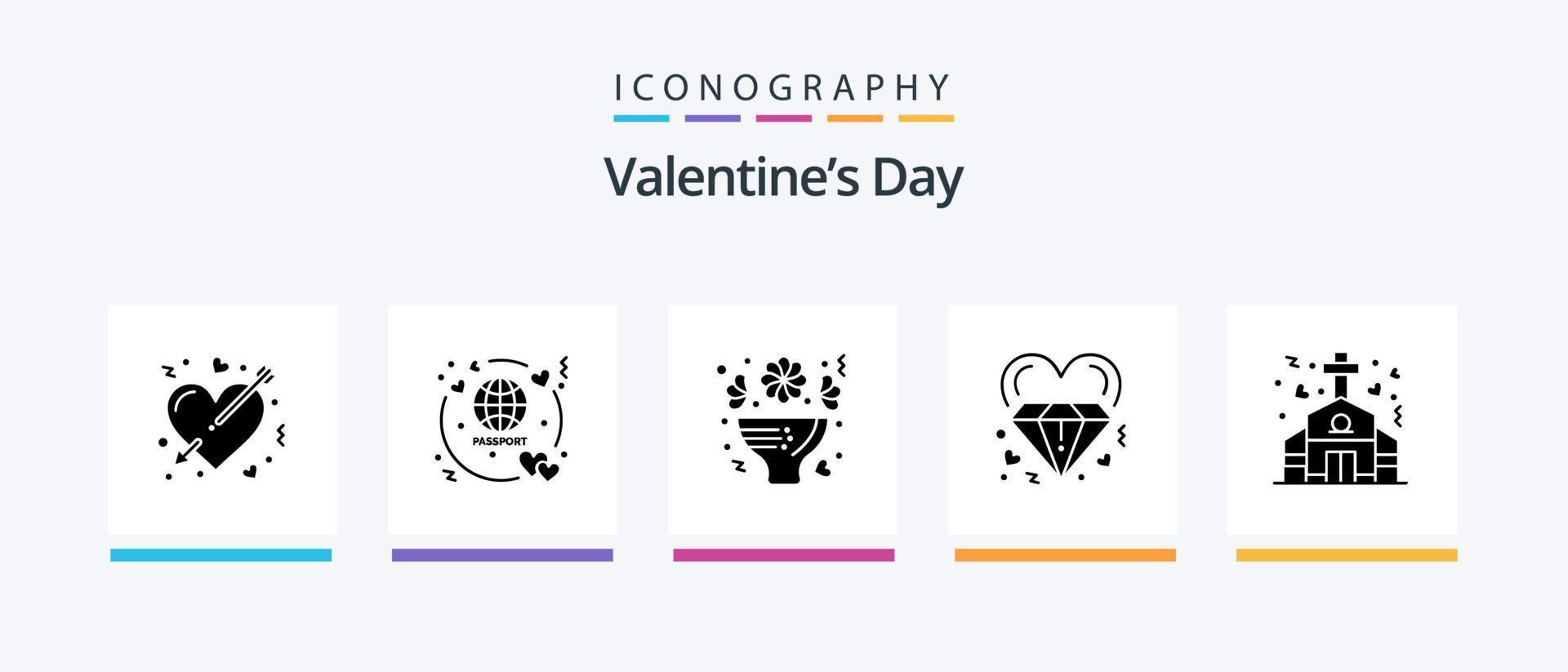 Valentines Day Glyph 5 Icon Pack Including marriage. heart. travel. diamond. roses. Creative Icons Design vector