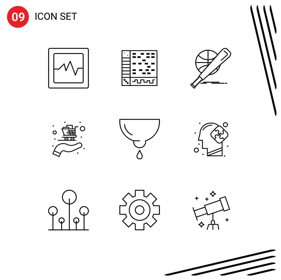 Editable Vector Line Pack of 9 Simple Outlines of feeding baby basket shopping buy Editable Vector Design Elements