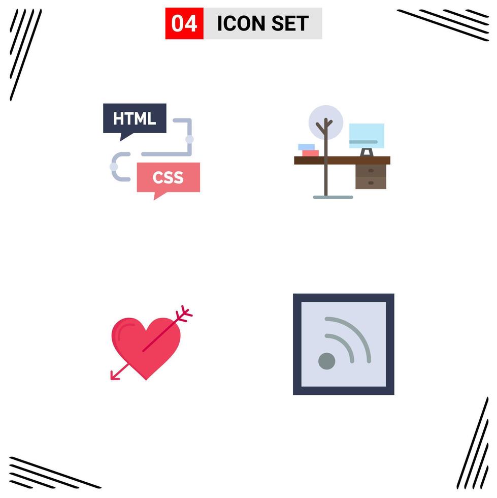 User Interface Pack of 4 Basic Flat Icons of coding table flowchart desk arrow Editable Vector Design Elements