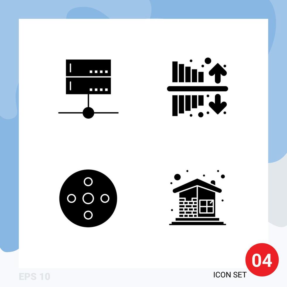 Set of 4 Modern UI Icons Symbols Signs for admin camera reel server income reel Editable Vector Design Elements