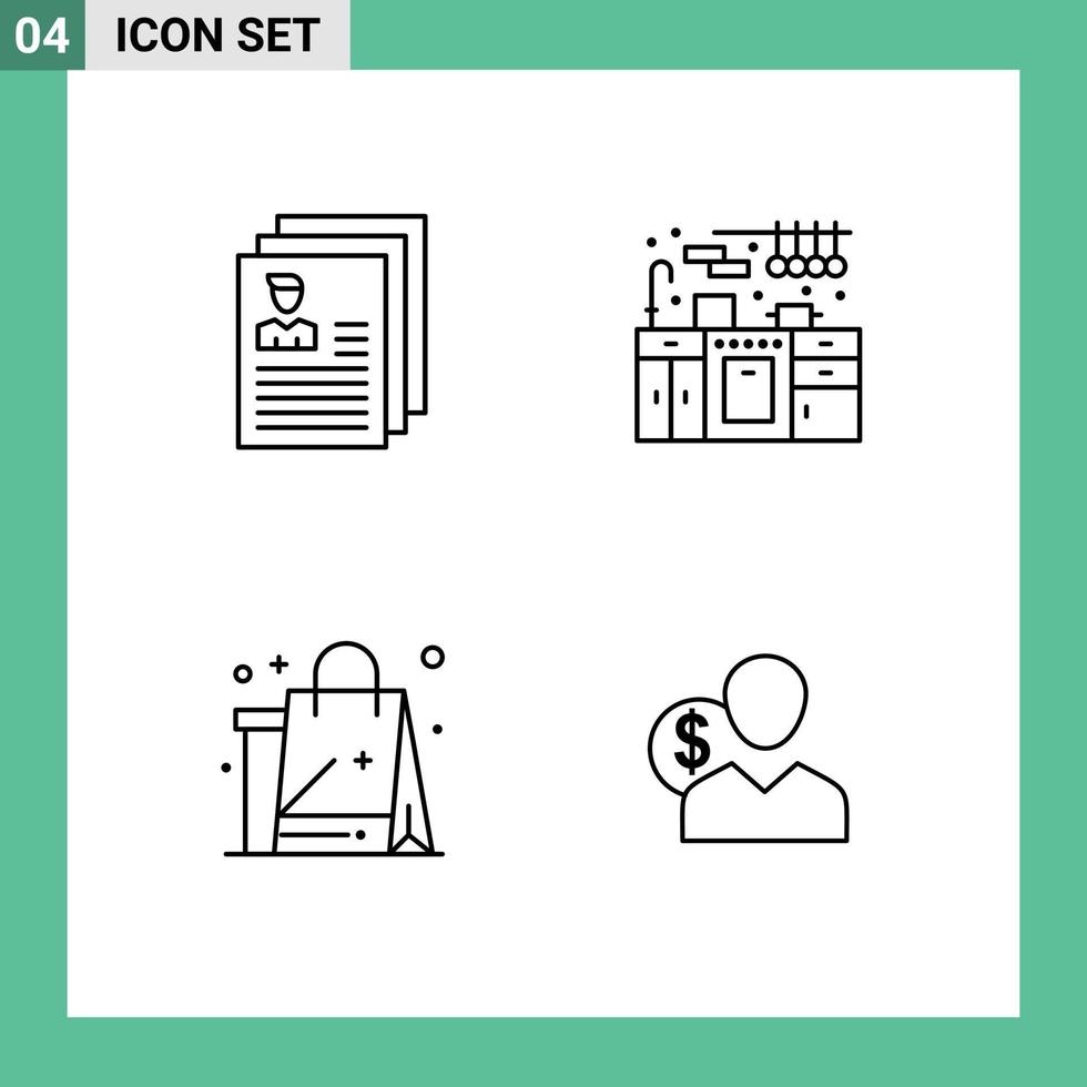 Line Pack of 4 Universal Symbols of account bag files kitchen cloths Editable Vector Design Elements