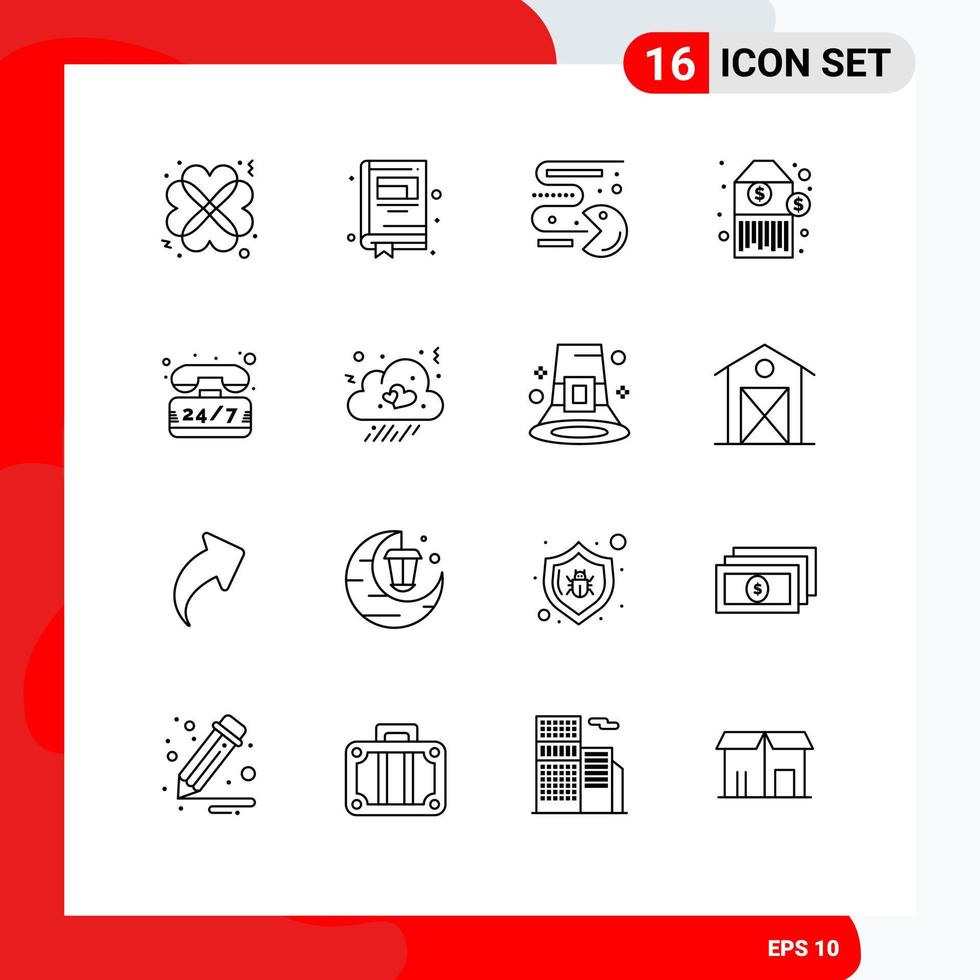 Stock Vector Icon Pack of 16 Line Signs and Symbols for time support games help price Editable Vector Design Elements