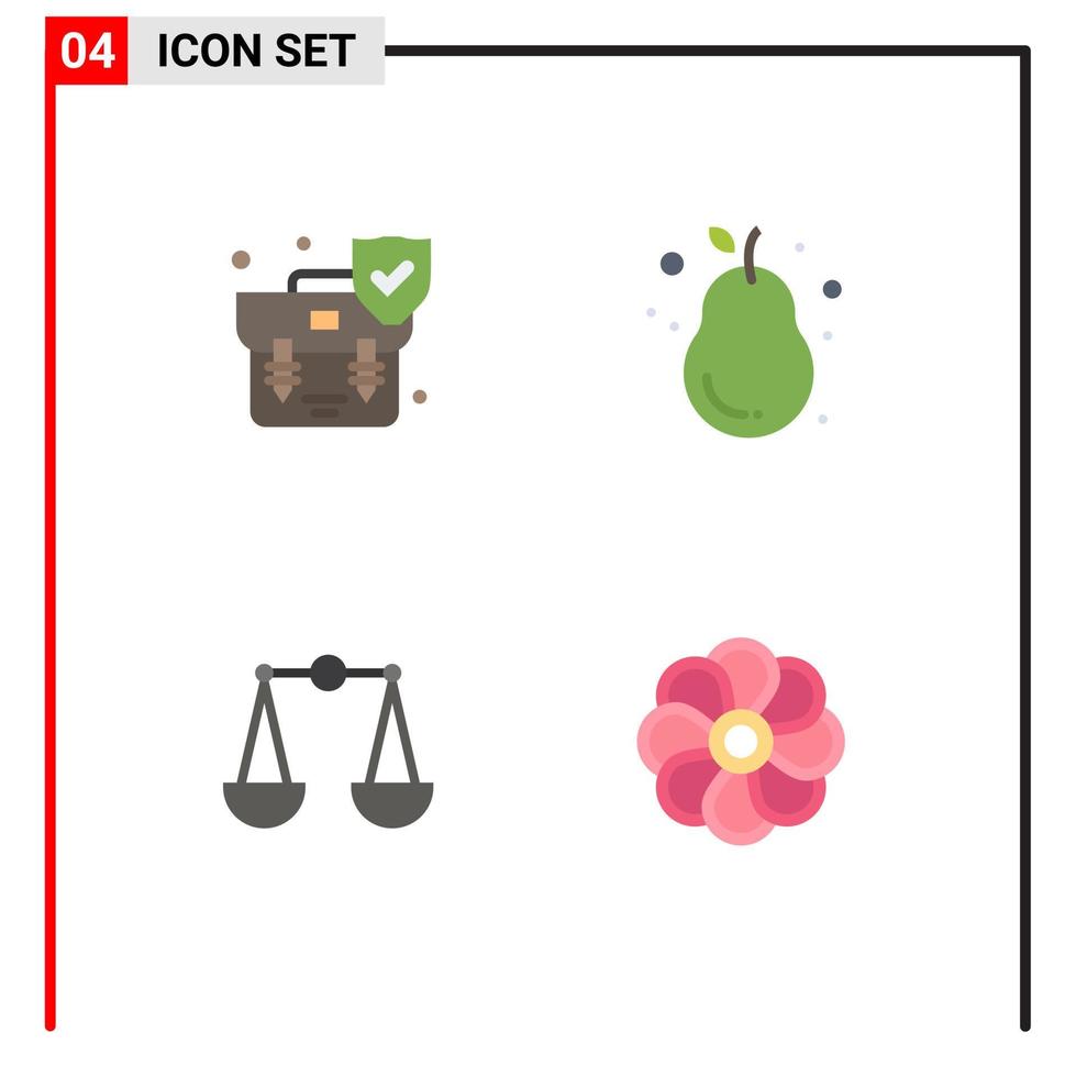 Modern Set of 4 Flat Icons and symbols such as handbag balance shield guava scales Editable Vector Design Elements