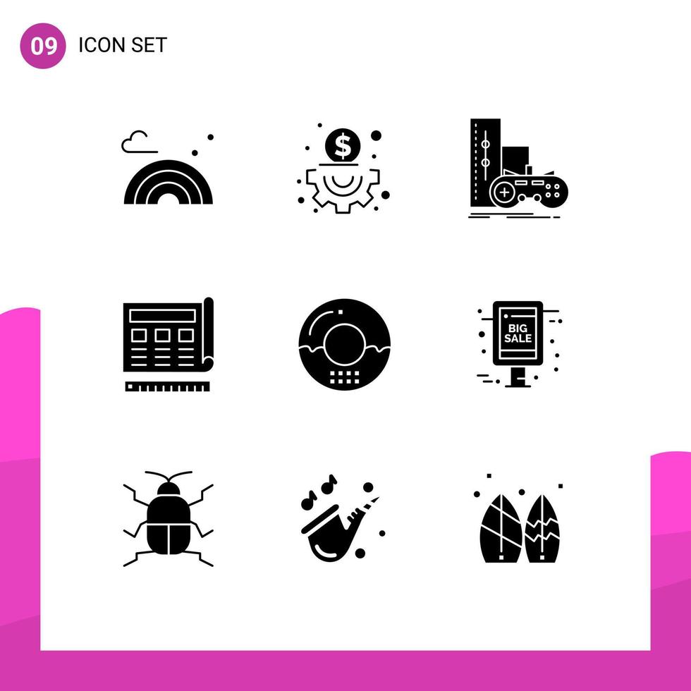 Group of 9 Solid Glyphs Signs and Symbols for cooking website gamepad print blueprint Editable Vector Design Elements