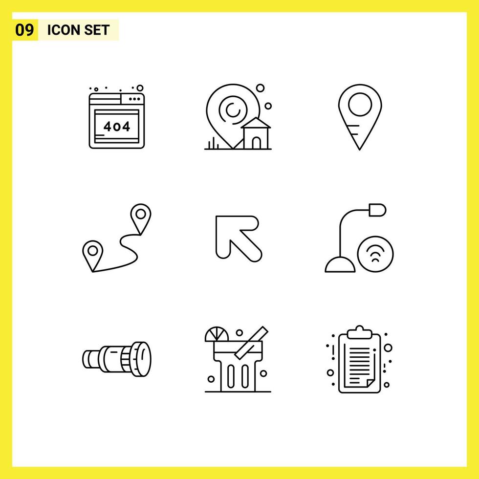 Universal Icon Symbols Group of 9 Modern Outlines of devices left location up route Editable Vector Design Elements