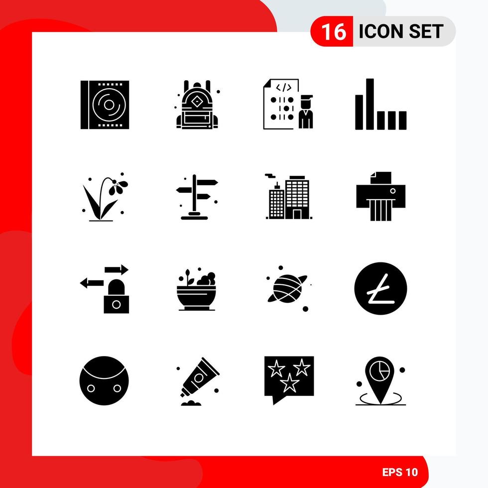 Pictogram Set of 16 Simple Solid Glyphs of easter signal coding phone programming Editable Vector Design Elements