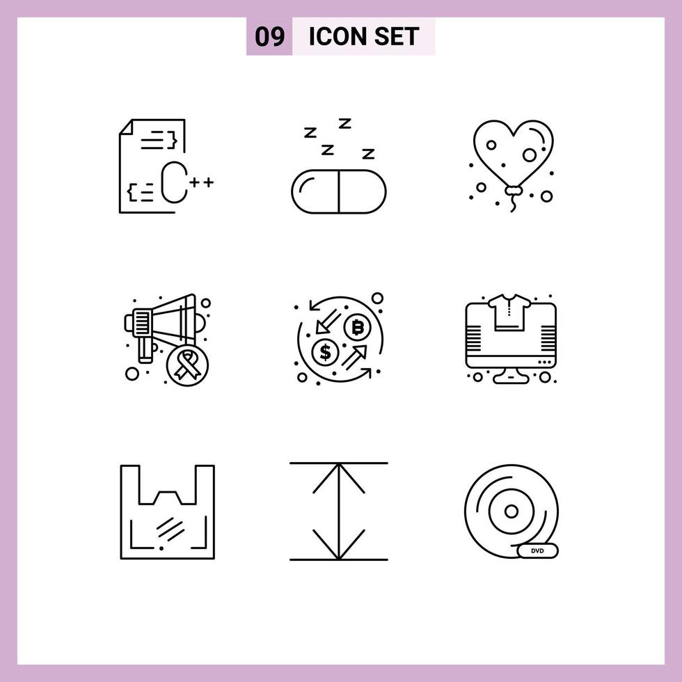 Group of 9 Modern Outlines Set for exchange currency balloon world awareness Editable Vector Design Elements