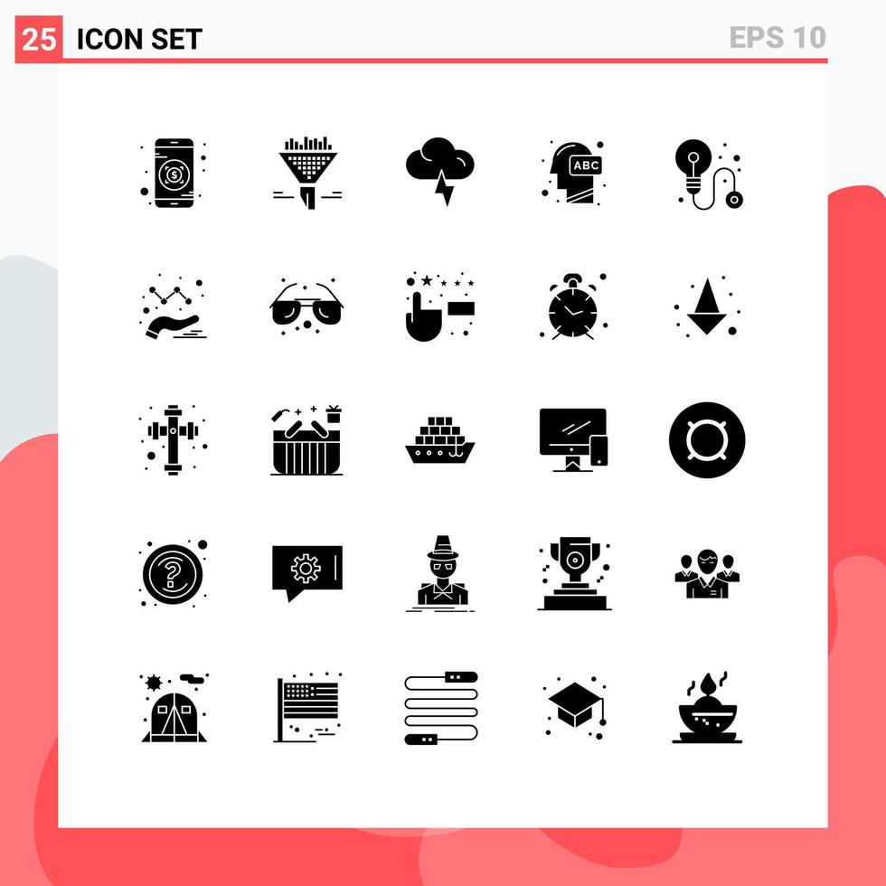 Group of 25 Solid Glyphs Signs and Symbols for process business lightning learning human Editable Vector Design Elements