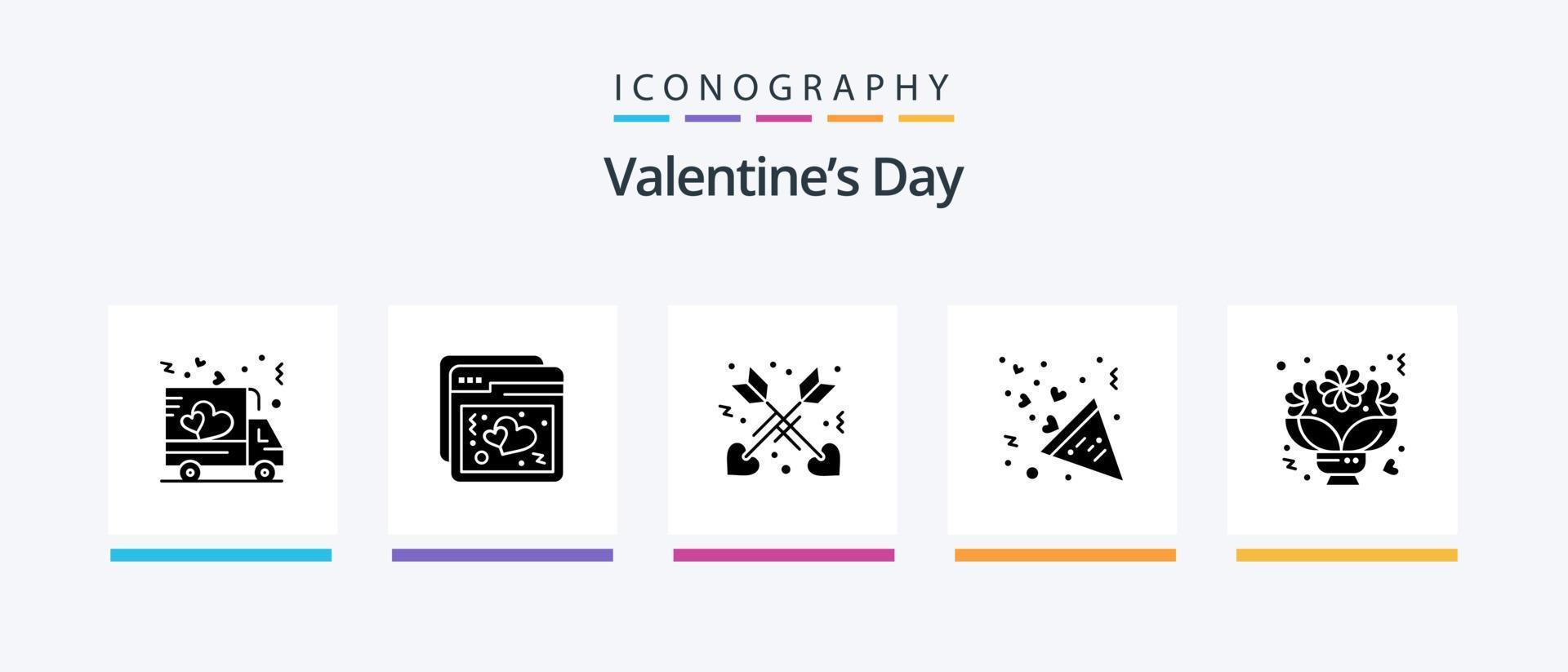 Valentines Day Glyph 5 Icon Pack Including love. bouquet. affection. love. fireworks. Creative Icons Design vector