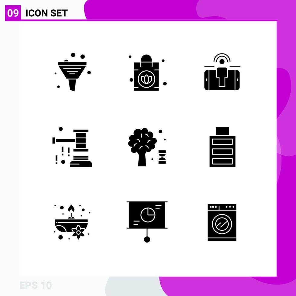 Universal Icon Symbols Group of 9 Modern Solid Glyphs of knowledge sale engagement hammer auction Editable Vector Design Elements