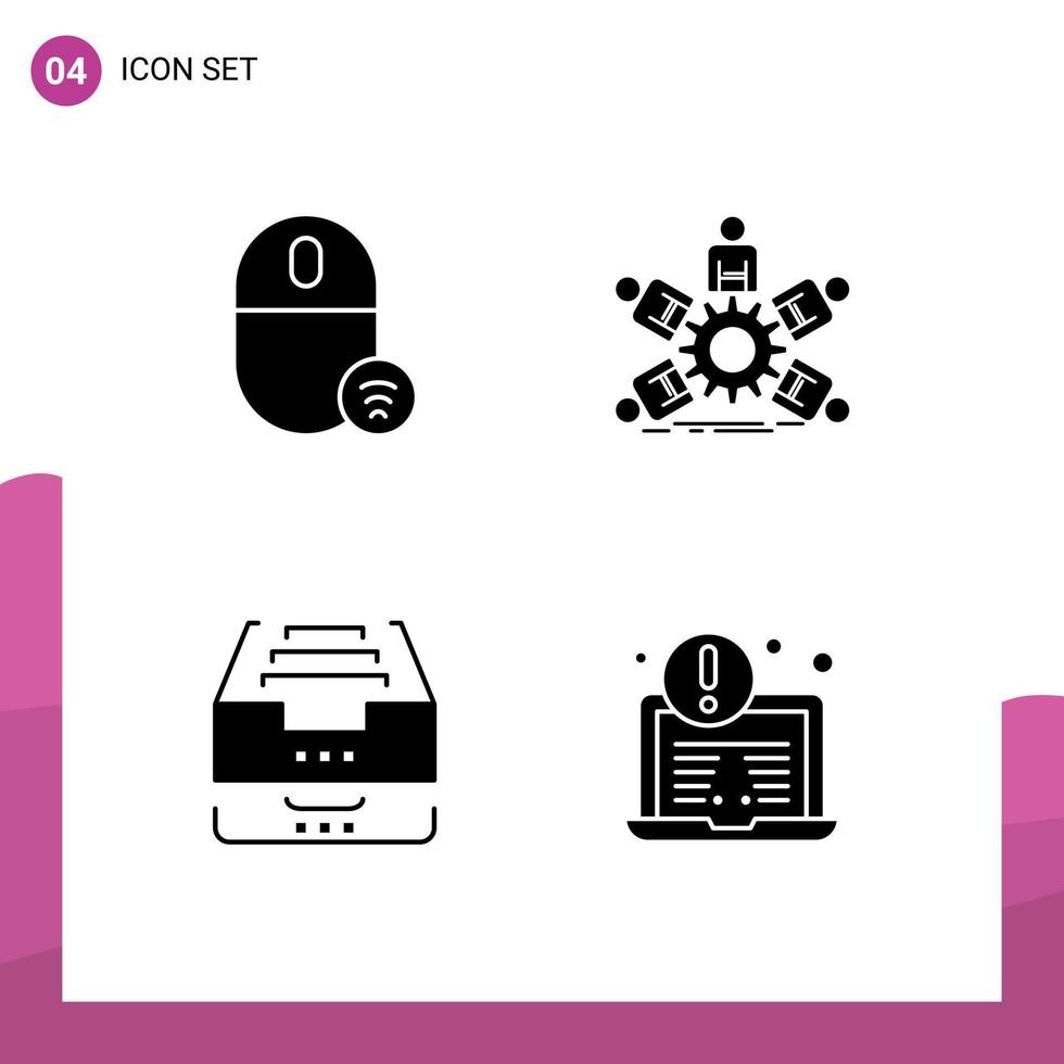 Stock Vector Icon Pack of 4 Line Signs and Symbols for computers teamwork hardware group box Editable Vector Design Elements