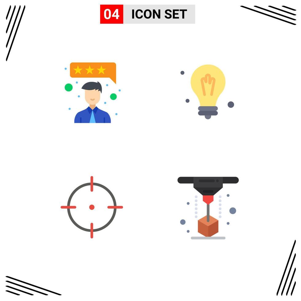 paquete de iconos planos de 4 símbolos universales de satisfacción del cliente bombilla de modelado objetivo impresión elementos de diseño vectorial editables vector