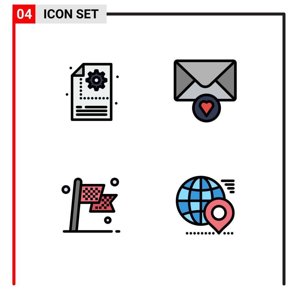 4 User Interface Filledline Flat Color Pack of modern Signs and Symbols of creative destination setting valentine flag Editable Vector Design Elements