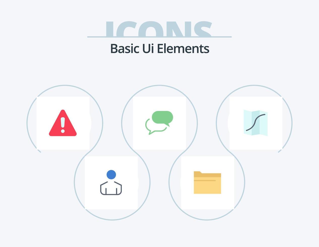 elementos básicos de la interfaz de usuario paquete de iconos planos 5 diseño de iconos. navegación. mapa. peligro. correo. chat vector