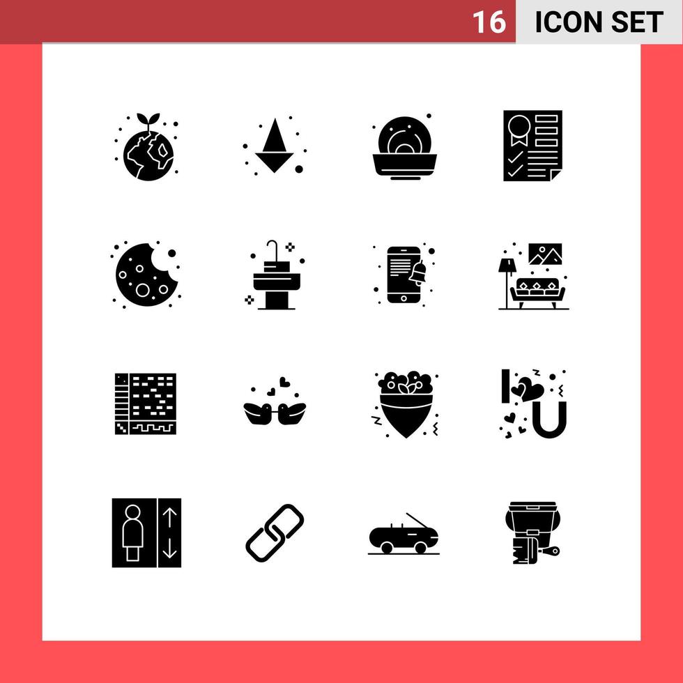 16 Thematic Vector Solid Glyphs and Editable Symbols of food bite food ribbon page Editable Vector Design Elements