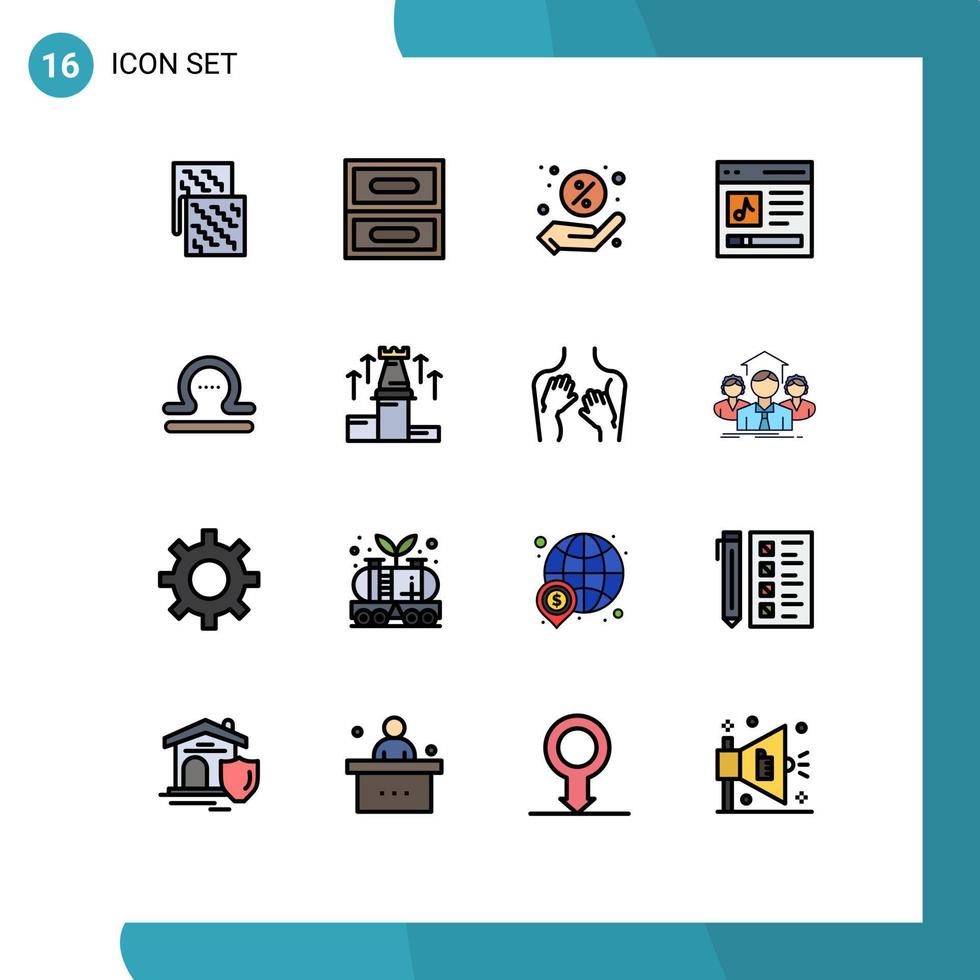 16 líneas llenas de colores planos vectoriales temáticos y símbolos editables de contenido de música de descuento de usuario de libra elementos de diseño de vectores creativos editables