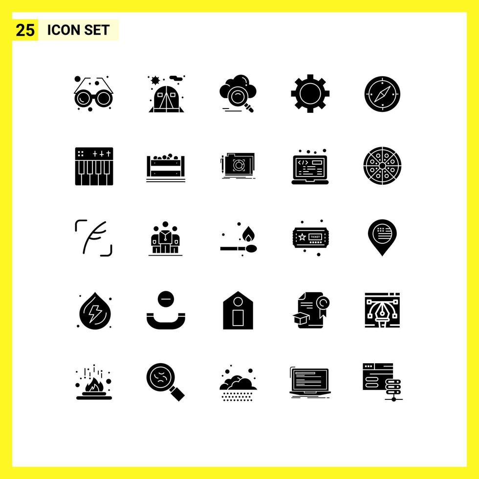 Pack of 25 Modern Solid Glyphs Signs and Symbols for Web Print Media such as navigation set cloud gadget access Editable Vector Design Elements