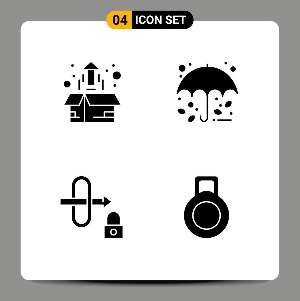 4 Universal Solid Glyphs Set for Web and Mobile Applications box gateway plant protection security Editable Vector Design Elements