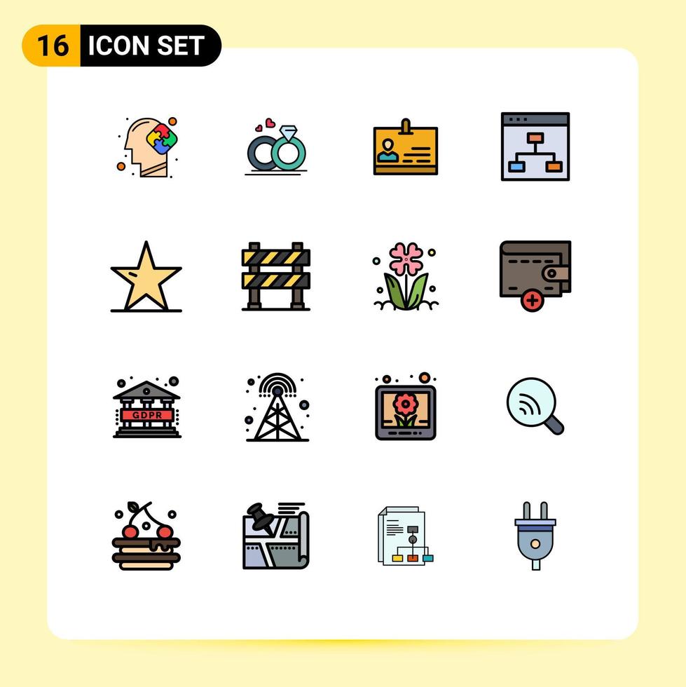 16 Thematic Vector Flat Color Filled Lines and Editable Symbols of ecology people id group browser Editable Creative Vector Design Elements