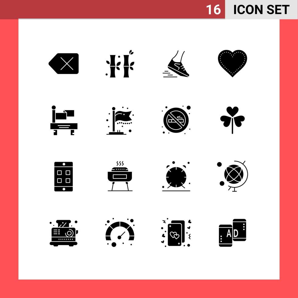 Group of 16 Solid Glyphs Signs and Symbols for flag favorite leg like heart Editable Vector Design Elements