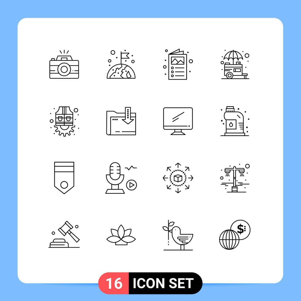 Set of 16 Vector Outlines on Grid for jacket street ad stand food Editable Vector Design Elements