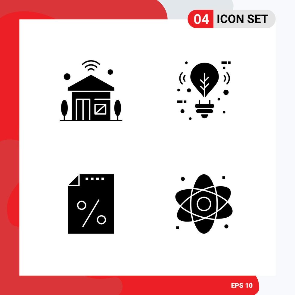 4 Solid Glyph concept for Websites Mobile and Apps house document iot eco payment Editable Vector Design Elements