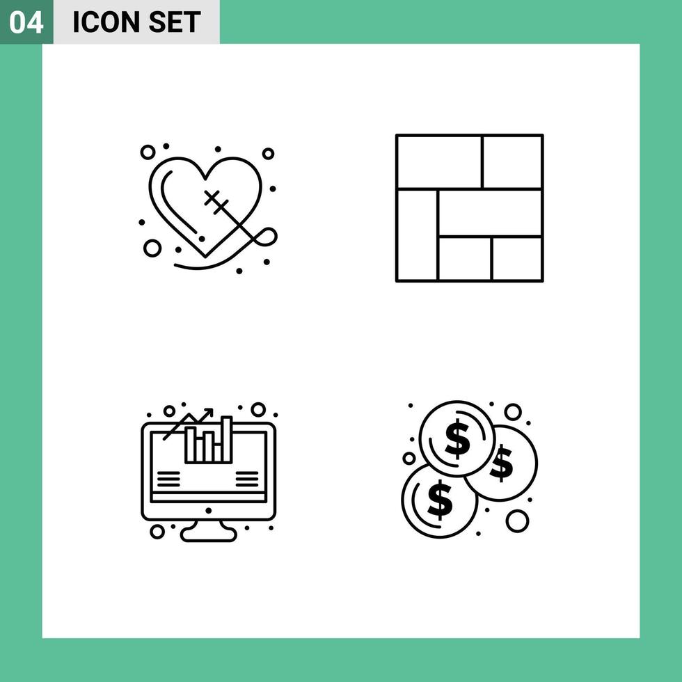 Modern Set of 4 Filledline Flat Colors and symbols such as broken growth sewing section coins Editable Vector Design Elements