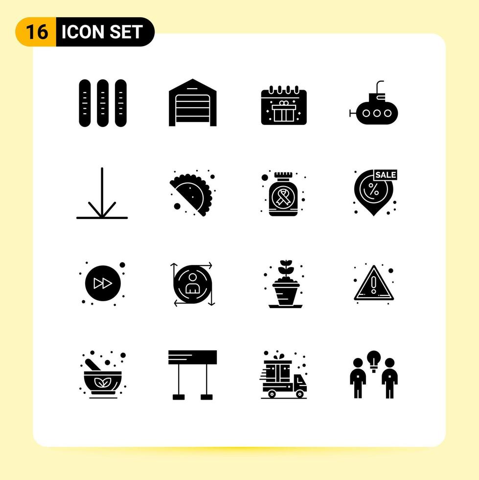 conjunto de 16 iconos de ui modernos símbolos signos para gujjia down warehouse flecha batiscafo elementos de diseño vectorial editables vector