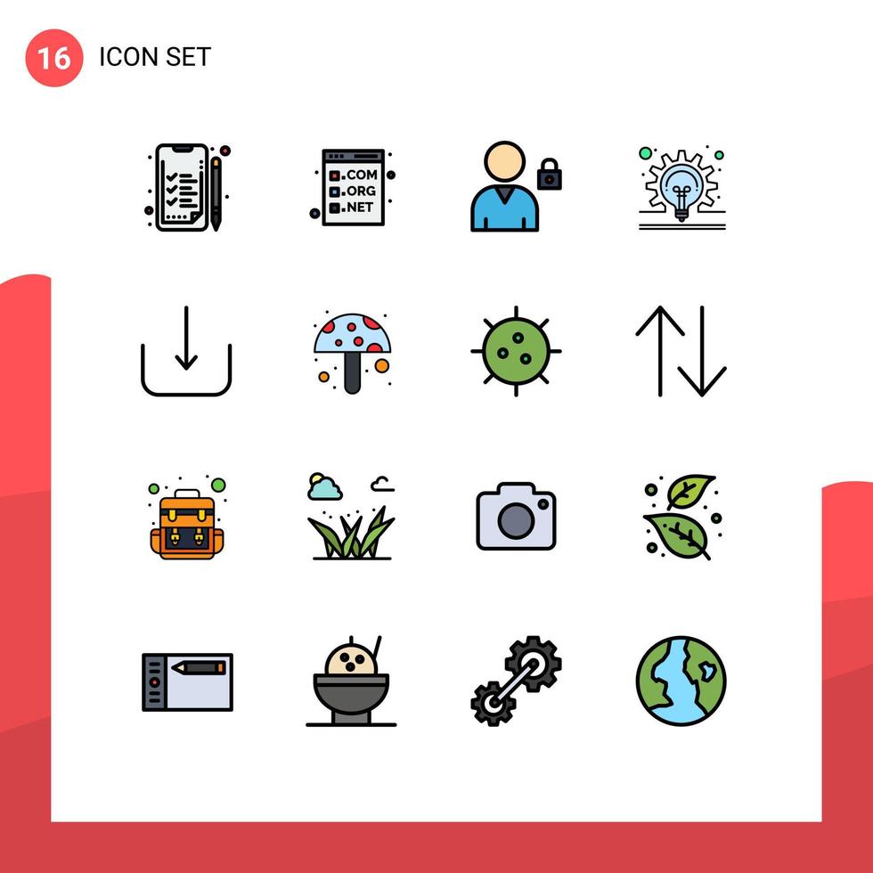 grupo de símbolos de iconos universales de 16 líneas llenas de colores planos modernos de ui descargar concepto de idea de bloque elementos de diseño de vectores creativos editables