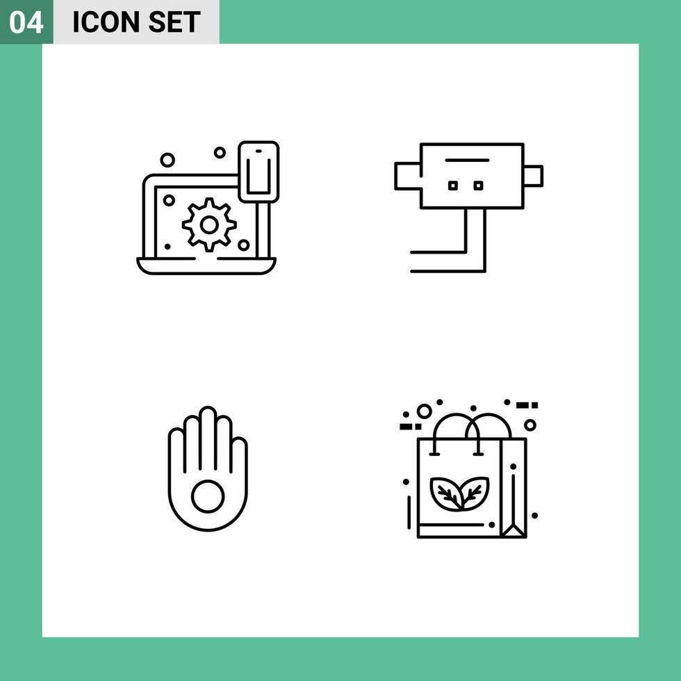 Pack of 4 Modern Filledline Flat Colors Signs and Symbols for Web Print Media such as configure hand setting protect bag Editable Vector Design Elements