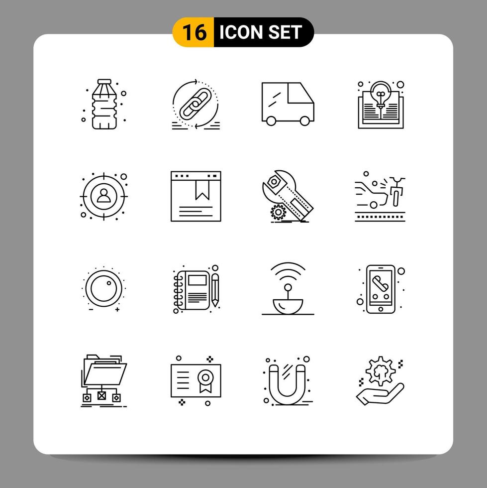16 Universal Outline Signs Symbols of man focus refresh idea book Editable Vector Design Elements