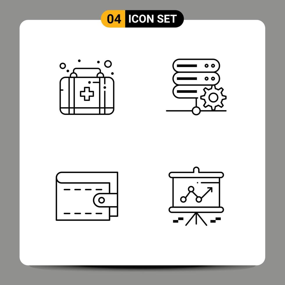 Universal Icon Symbols Group of 4 Modern Filledline Flat Colors of first aid wallet database setting graph Editable Vector Design Elements