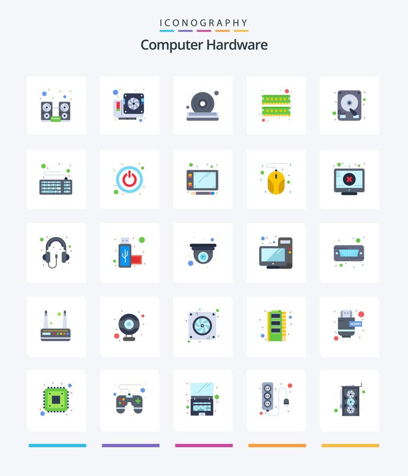 Creative Computer Hardware 25 Flat icon pack  Such As drive. ram. disc. hardware. computer vector