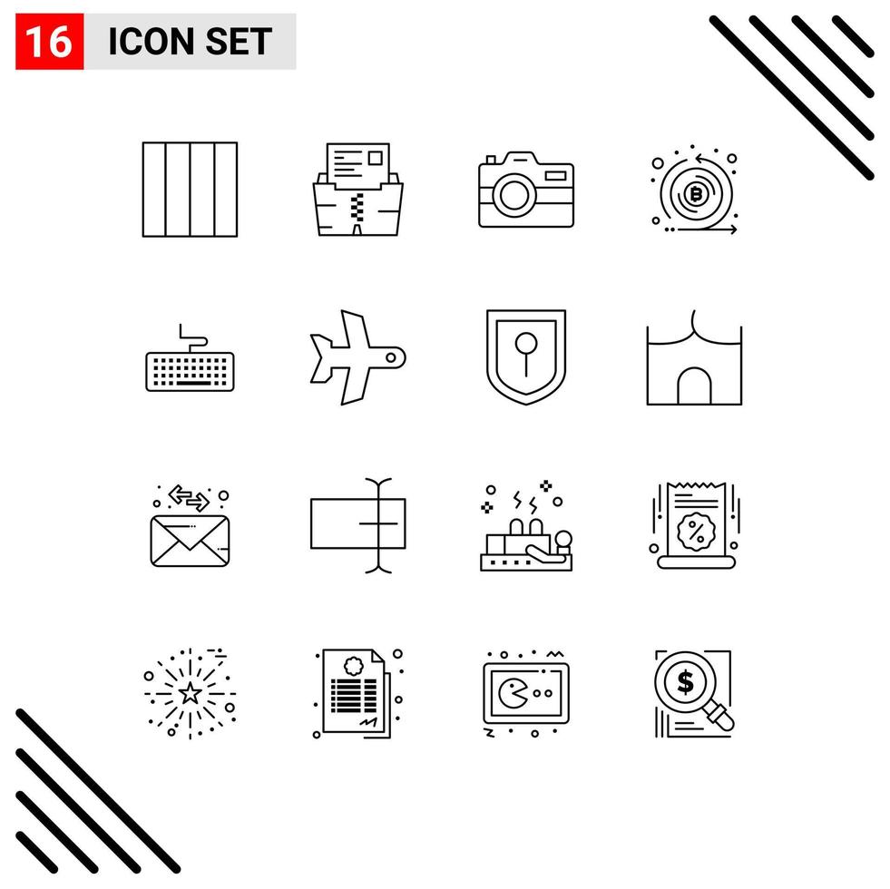 Modern Set of 16 Outlines and symbols such as hardware key capture token currency Editable Vector Design Elements