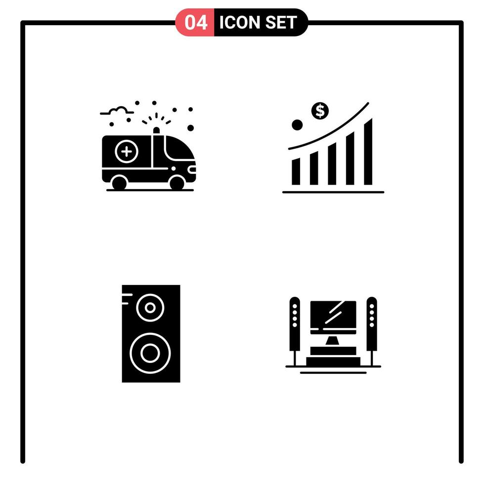 Set of 4 Modern UI Icons Symbols Signs for ambulance music class medical money computer Editable Vector Design Elements