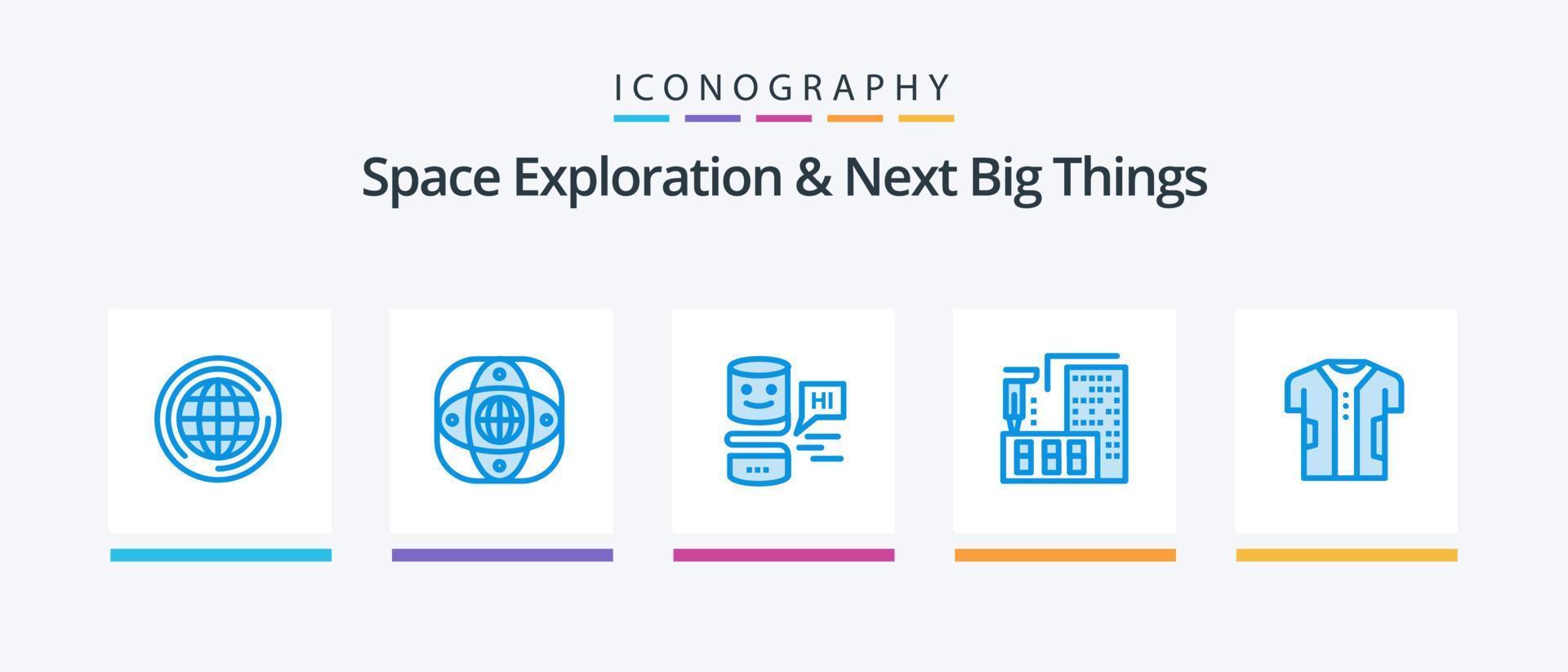 Space Exploration And Next Big Things Blue 5 Icon Pack Including home. construction. globe. architecture. big think. Creative Icons Design vector