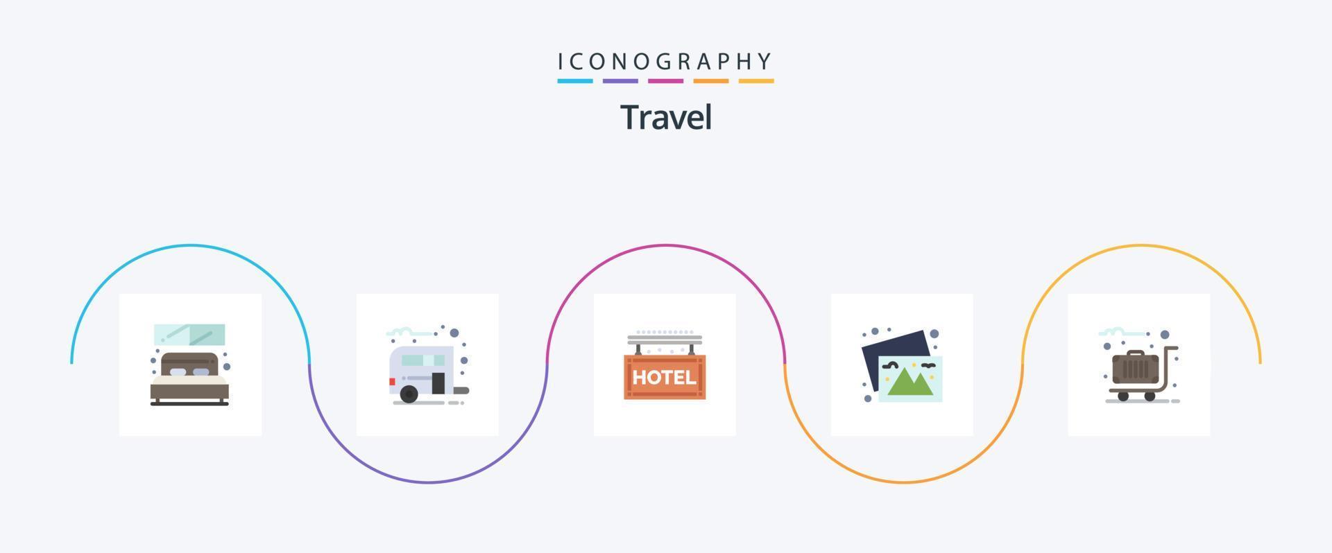 paquete de iconos de 5 pisos de viaje que incluye maleta. imágenes hotel. viajar. cámara vector