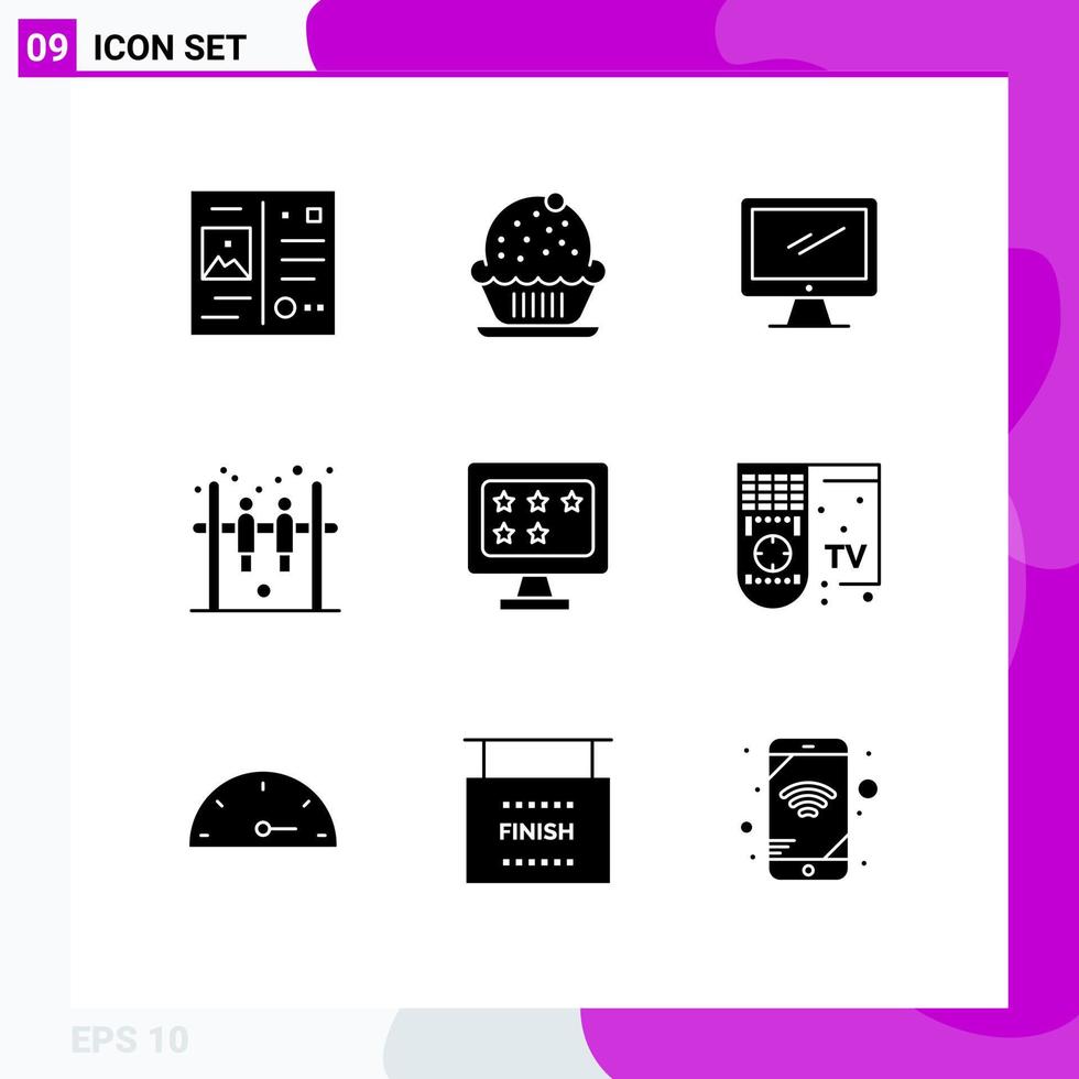 Set of 9 Commercial Solid Glyphs pack for monitor hockey computer game pc Editable Vector Design Elements